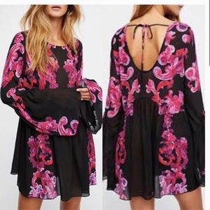 - NWT Free People Symphony Long Bell Sleeve Sheer Ornate Babydoll Boho Dre…